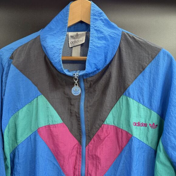 Adidas Vintage 90s Windbreaker Track Jacket Light Weight Coat Zipper Closure L - Picture 2 of 10